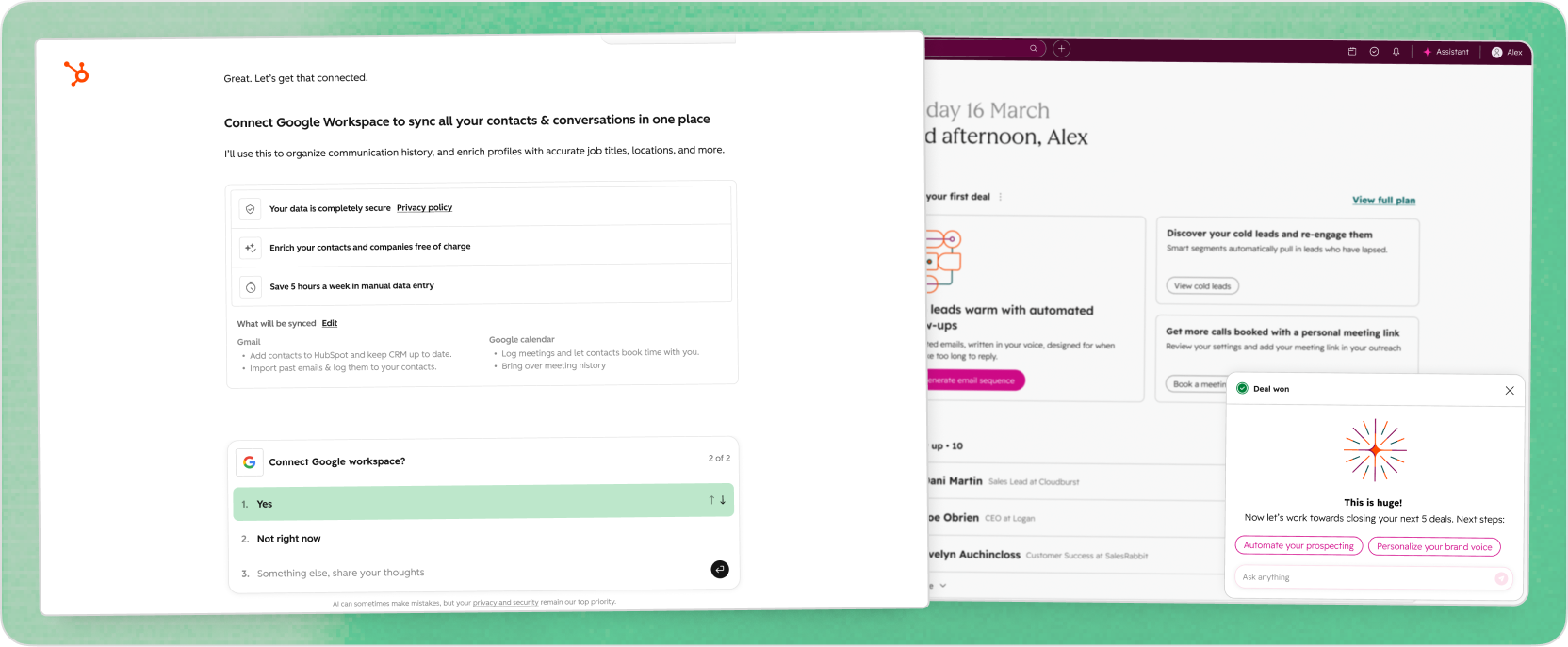 HubSpot agentic onboarding platform: product UI showing the conversational setup experience