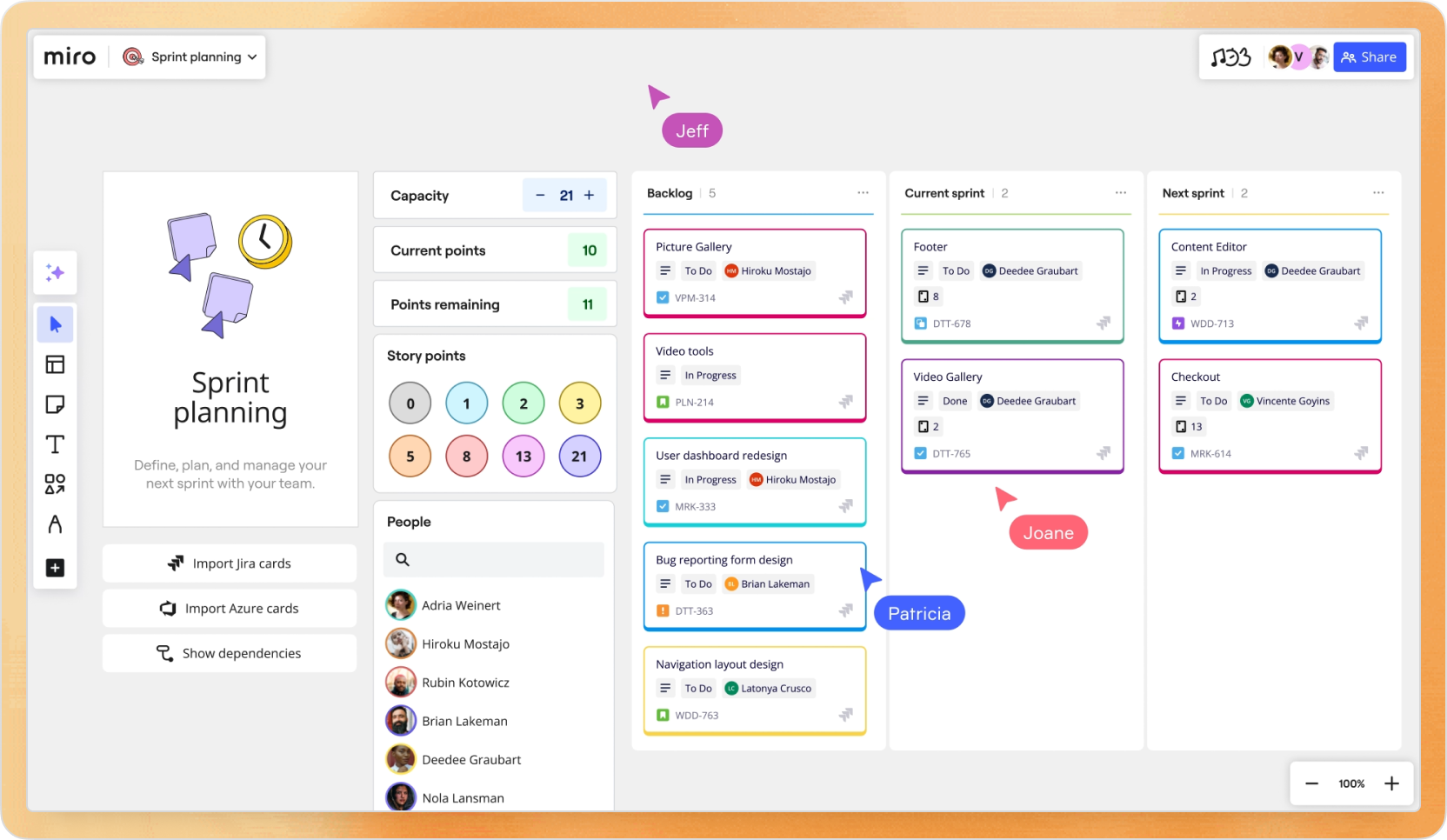 Miro intelligent templates: canvas UI highlighting template actions and simplified workflow layout