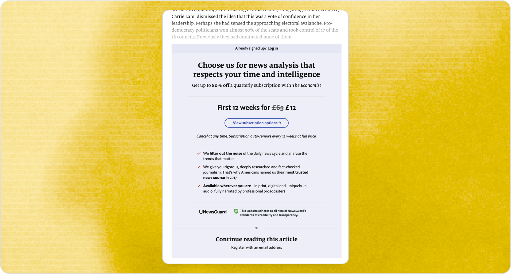 The Economist paywall and subscription offer: behavioural design treatment in the reading experience